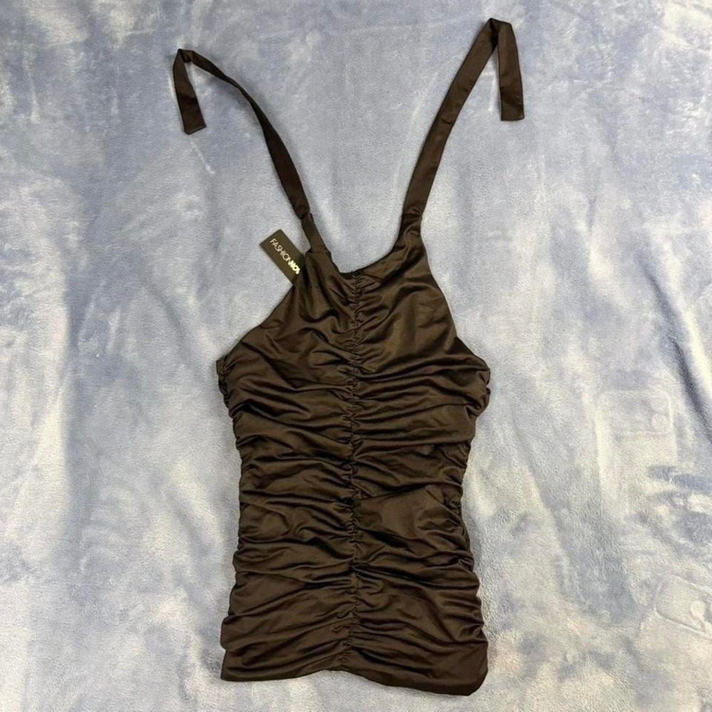 Black ruched‎ tank top with adjustable straps new fashion nova size s
